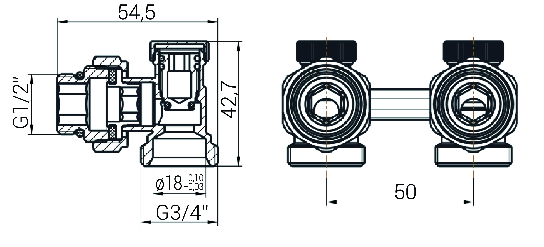 Przyłącze odcinające podwójne TV